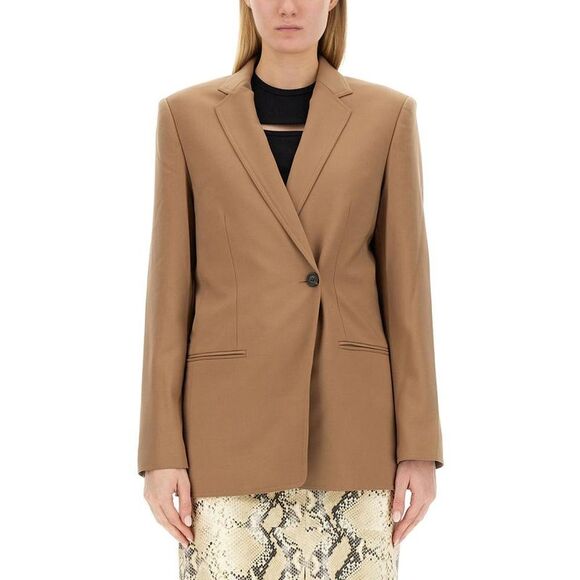 HELMUT LANG Single-Breasted Wool Blend Blazer Women Beige Coats & Jackets